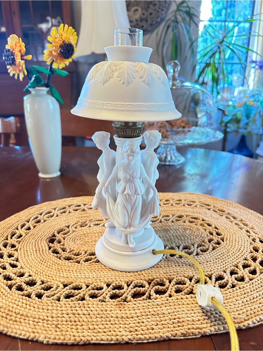 Vintage Lefton Three Graces Parian Porcelain Table Lamp